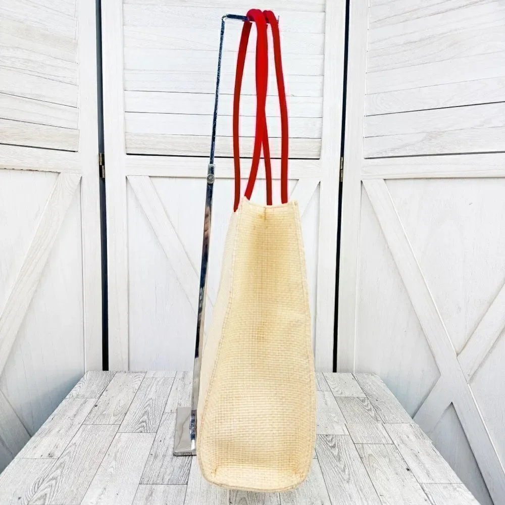 Fossil Forever‎ Faux Straw Beach Vacation Tote Shoulder Bag Large Cream Red